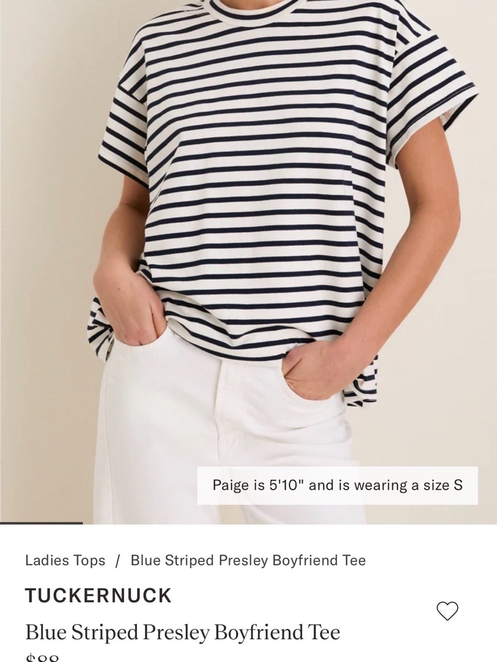 Tuckernuck Navy and White Striped Tee | Presley Boyfriend Tee 100% cotton